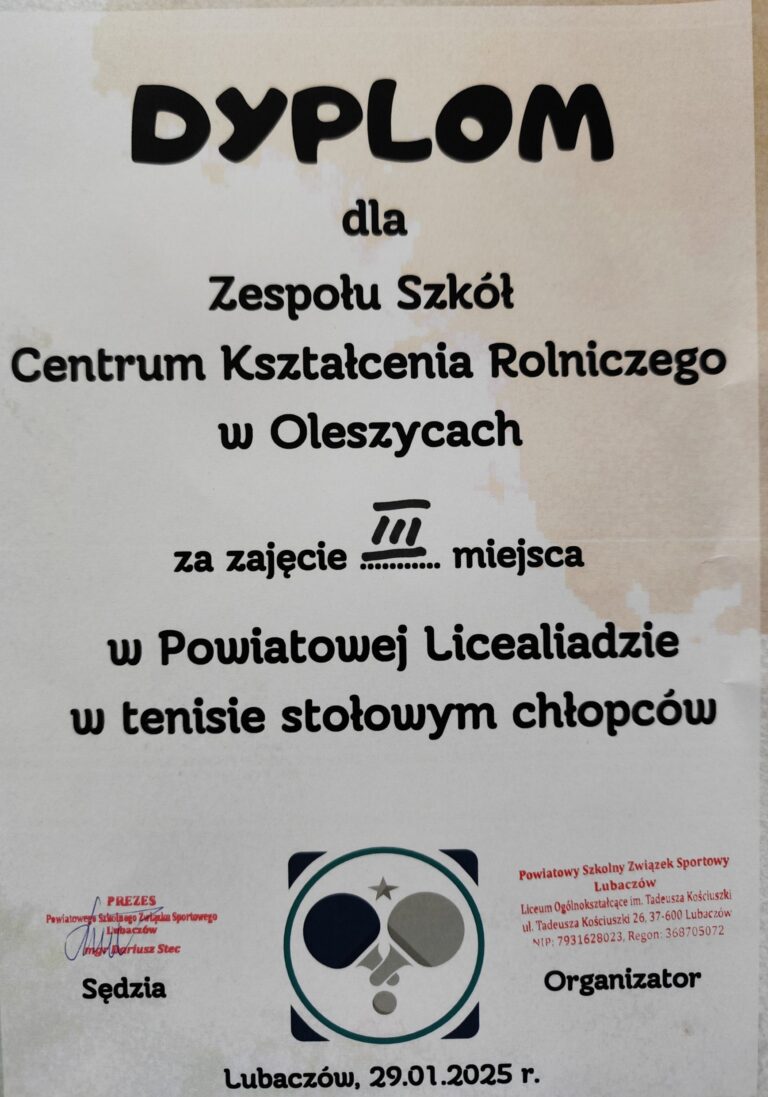 POWIATOWA LICEALIADA W&nbsp;TENISIE STOŁOWYM CHŁOPCÓW